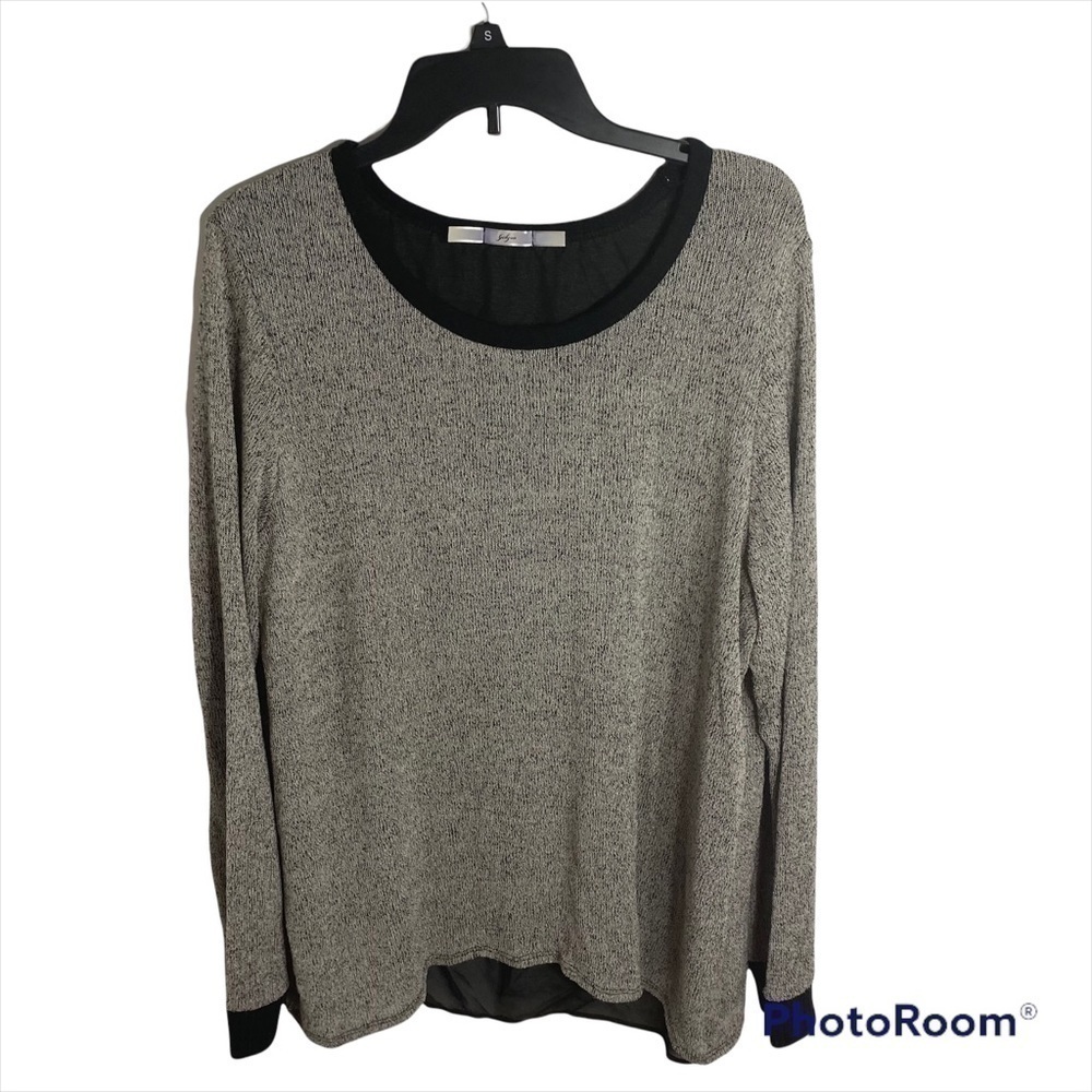 Gibson Faux Wrap Back Blouse Black White Gray Women’s 2X